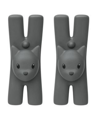 Graues Lampo Klammerset von Alessi, Katzenmotiv, zum Aufhängen von Kleidung oder Handtüchern.